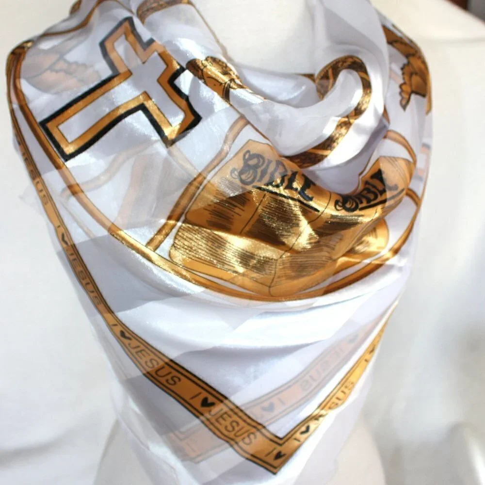 White Dove Bible Holy Spirit Worship Veil Christian Cross I ❤ Love Jesus Scarf
